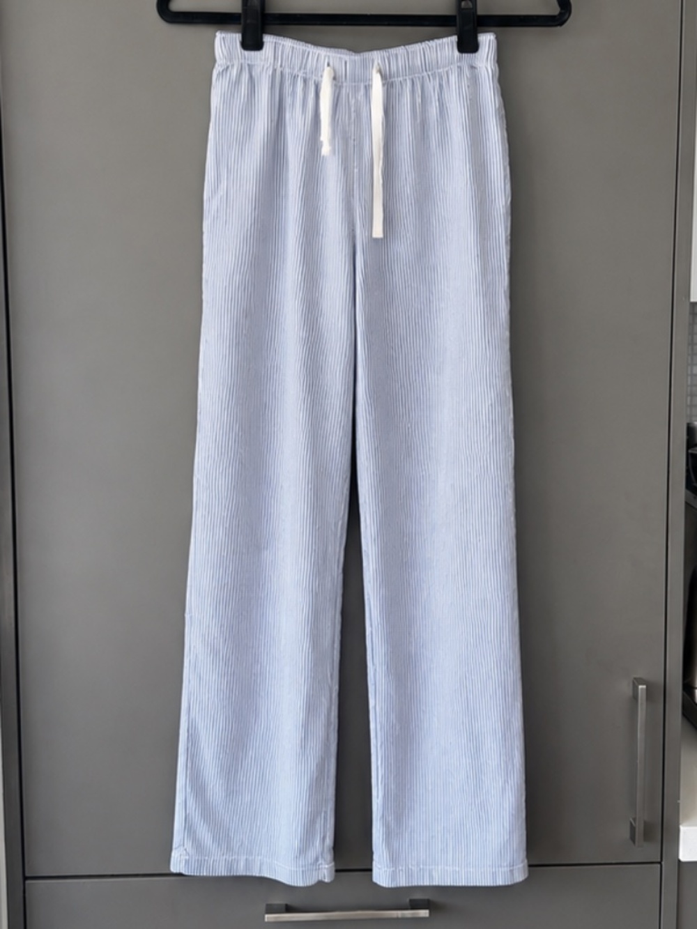 Blue & White Striped 100% Cotton Pajama Pants | XS Poplin-Style PJ Pants Casual